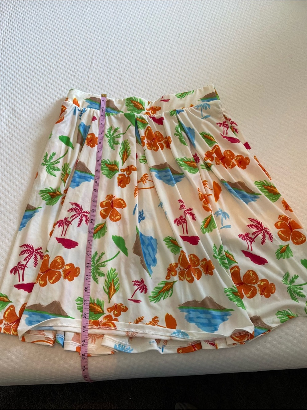 LuLaRoe Cream Tropical Circle Skirt with Orange, Green & Blue Print